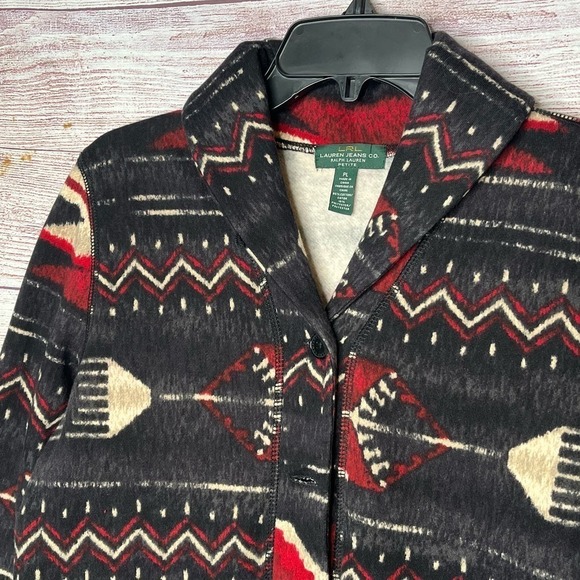 Lauren Ralph Lauren Aztec Tribal Cozy Cardigan Button Down Sweater Large - Picture 4 of 12